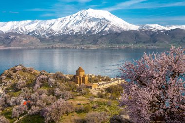 Akdamar Island in Van Lake. The Armenian Cathedral Church of the Holy Cross - Akdamar, Turkey