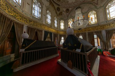 Interior of the Sultan Abdulhamid I mausoleum or turbe, located in the historical and touristic district of Istanbul in Turkey, near Eminonu clipart