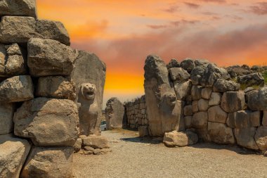 Hitit İmparatorluğu 'nun başkenti Hattusa' nın Aslan Kapısı, Bogazkale (Corum), Türkiye