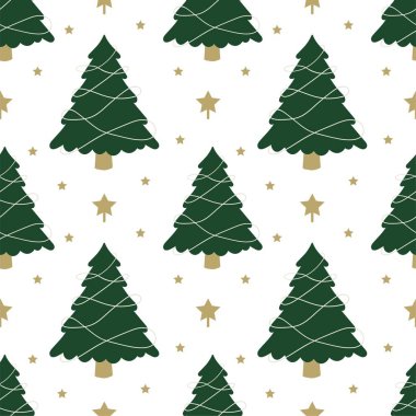 Çelenkleri ve altın yıldızları olan şirin bir Noel ağacı. Kış festivali kusursuz.. 