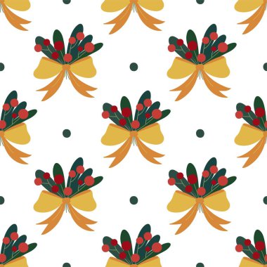 Bir buket ökseotu ve büyük altın bir fiyonk. Kış festivali kusursuz..