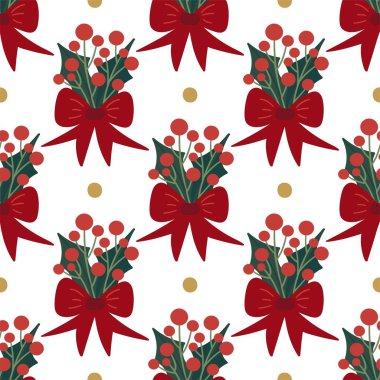 Bir buket kutsal çiçek ve büyük kırmızı fiyonk. Noel kış festivali kusursuz.. 