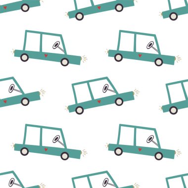 Güzel mavi klasik arabalar. Sevimli, pürüzsüz desen. 