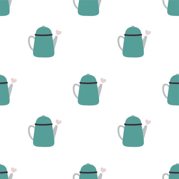 Çaydanlık Pembe Kalpli Mavi Çaydanlık Saf Tarzda Şirin Pürüzsüz Desen — Stok Vektör