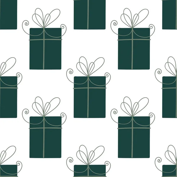 Зеленые Подарочные Коробки Бесшовный Узор Фестиваля — стоковый вектор