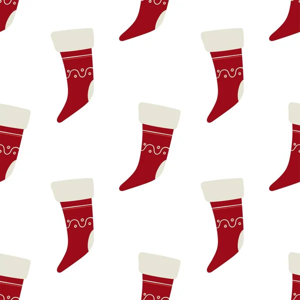 Red Christmas Socks Festival Decor Cute Gift Bags Winter Seamless — Stock Vector