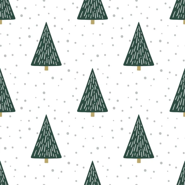 Niedlicher Weihnachtsbaum Mit Schneeflocken Nahtloses Muster Beim Winterfest — Stockvektor