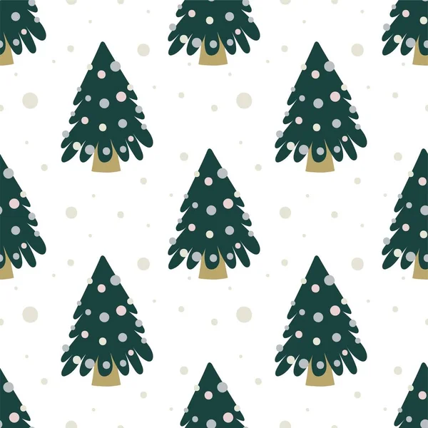 Niedlicher Weihnachtsbaum Mit Girlanden Und Schneeflocke Nahtloses Muster Beim Winterfest — Stockvektor