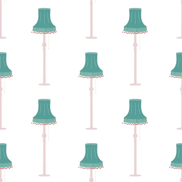 Blue Vintage Floor Lamp Seamless Pattern Cozy House — Stock Vector