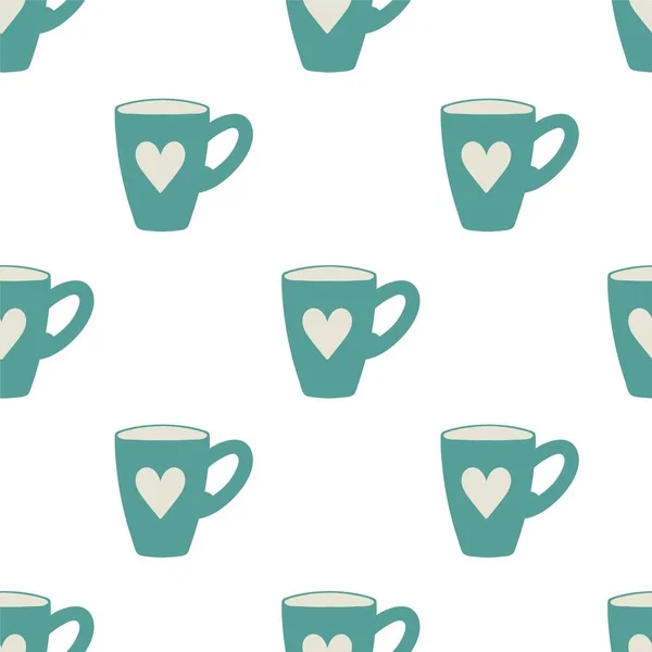 Mug Heart Seamless Simple Doodle Pattern — Stock Vector