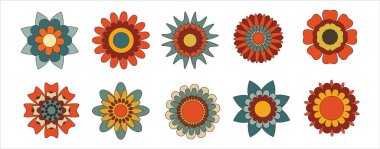 Nostaljik 60 'lar ve 70' ler geçmişe dönük çiçek koleksiyonu. Çiçek geometrisi hippi tarzında ayarlanmış..