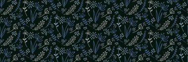 Basit çiçek desenli, karalamalı çiçekler ve koyu arkaplanda yapraklar. 3