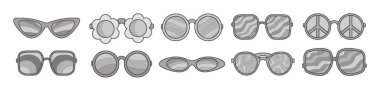  Set of vintage sunglasses of the photocopy stipple effect. Collection of retro eyeglasses. clipart