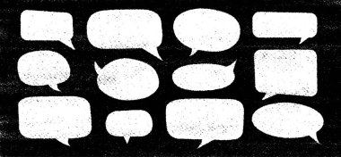 El yapımı konuşma baloncukları ve pastel boya desenli metin çerçeveleri koleksiyonu. Sert siyah şekiller çizgi roman, notlar, çıkartmalar, alıntılar ve yaratıcı tasarım projeleri için mükemmeldir..