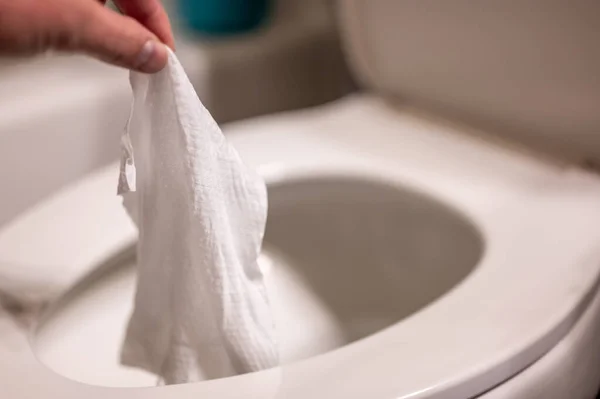 Einwegtücher Die Eine Toilette Heruntergespült Werden Können Verstopfungen Und Probleme — Stockfoto