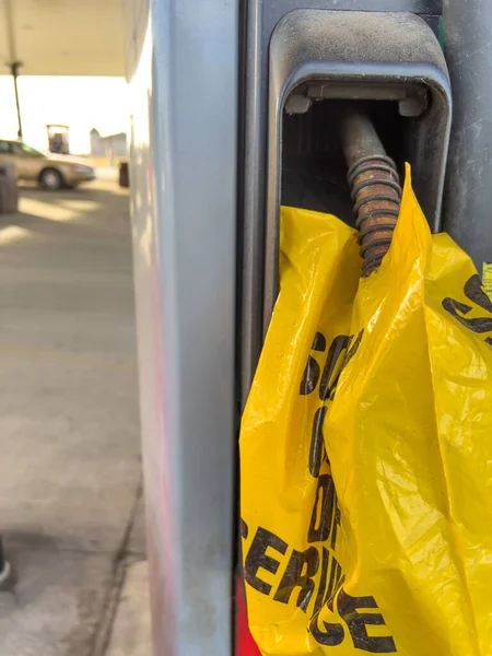 Bag Wording Posting Out Service Gas Station Service Pump High — Stock Photo, Image