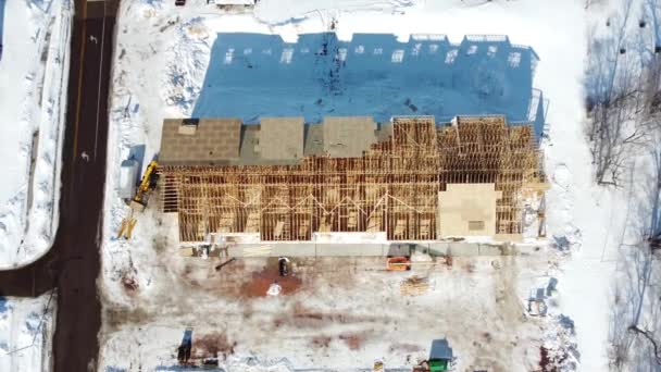 Vista Del Dron Por Encima Proyecto Construcción Viviendas Multifamiliares Invierno — Vídeos de Stock