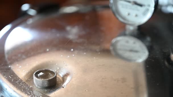 Pressure Cooker Gauge Relief Valve Steam Water Bubbling Out High — Stockvideo