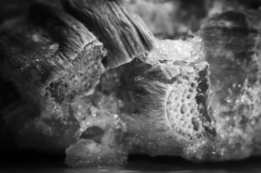 Buz kristalleri ile yakılmış bir yığın buzluk. Yüksek kalite fotoğraf