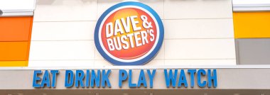 Sioux Falls, South Dakota, USA - 6.8.2024: Front sign entrance to Dave and Busters. High quality photo clipart