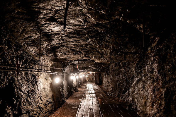 Dark mining shaft in the underground Lackawanna Coal Mine Tour at McDade Park. High quality photo