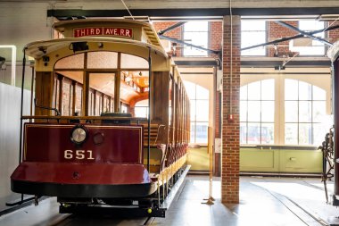 Scranton, Pennsylvania, ABD - 9.22.2024: The Electric City Trolley Museum 'da klasik tramvay. Yüksek kalite fotoğraf
