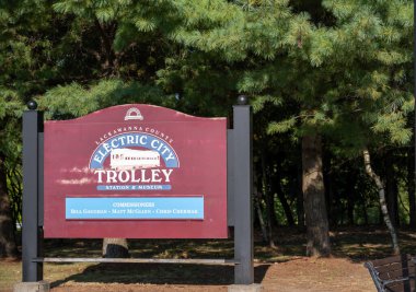 Scranton, Pennsylvania, USA - 9.22.2024:Entrance sign to The Electric City Trolley Museum. High quality photo clipart