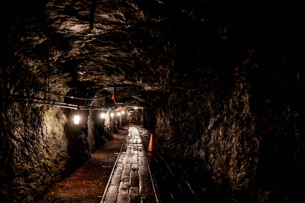 Dark mining shaft in the underground Lackawanna Coal Mine Tour at McDade Park. High quality photo