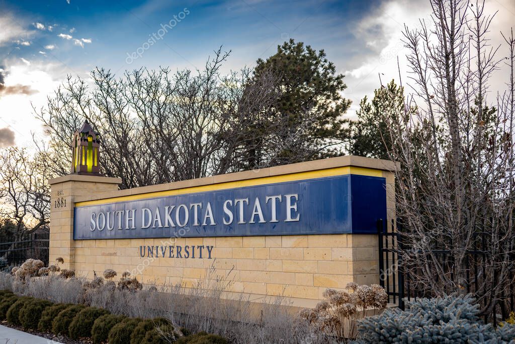 Brookings, South Dakota, USA - 2.1.2025: Entrance sign to South Dakota State University . High quality photo