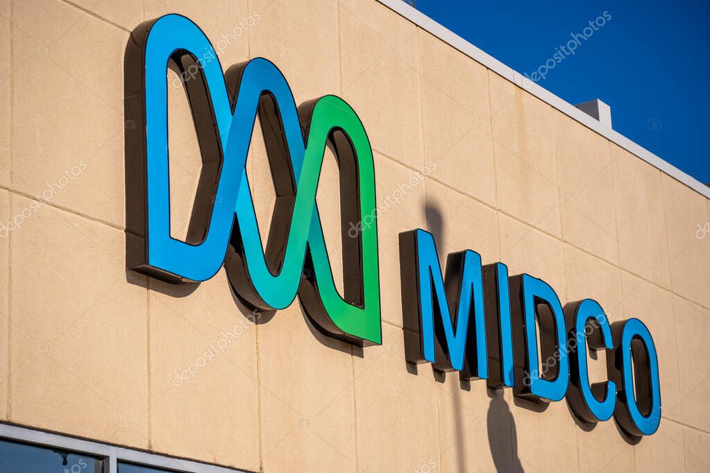 Sioux Falls, South Dakota, USA - 5.15.2025: Selective focus on the MIDCO logo, a regional telecommunications company. High quality photo