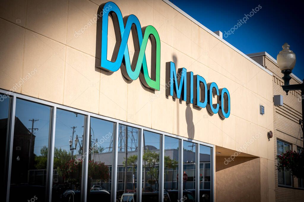 Sioux Falls, South Dakota, USA - 5.15.2025: Selective focus on the MIDCO logo, a regional telecommunications company. High quality photo