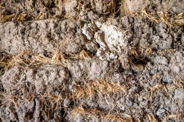 Güney Dakota 'daki Çorak Topraklar Ulusal Parkı' nın dışındaki Prairie Homestead 'de çimenli bir evin duvarları. Yüksek kalite fotoğraf