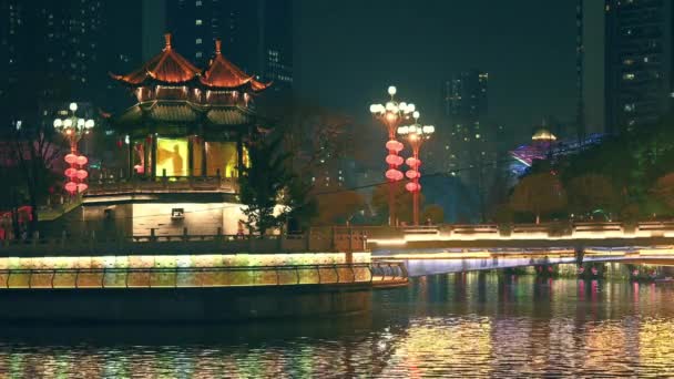 Hejiangting Pagoda Jinjiang Річки Вночі Річки Jinjiang Вночі Провінція Сичуань — стокове відео
