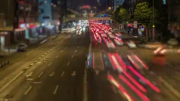 Car Traffic Elevated View Night Timelapse Tilt Shift Effect Chengdu — Stockvideo