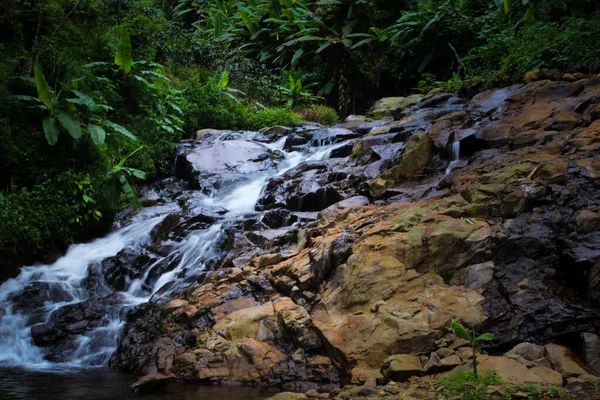 stock image Defocussed abstract background of beautiful waterfall in a small river in the middle of the forest