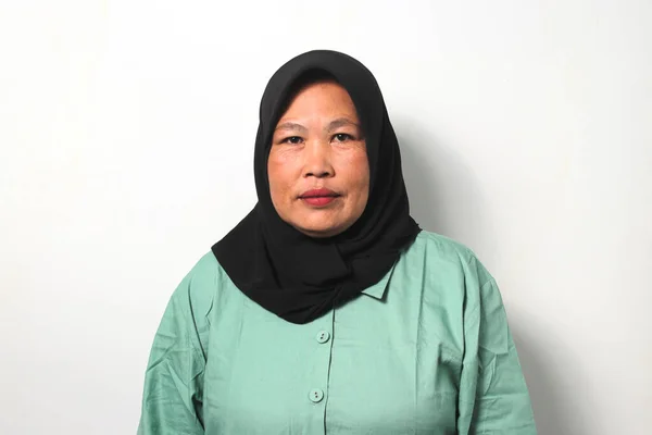Mulheres Asiáticas Meia Idade Vestindo Hijab Preto Vestida Com Camisa — Fotografia de Stock