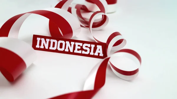 배경에 빨간색과 리본과 공간으로 종이에 쓰여진 인도네시아 — 스톡 사진