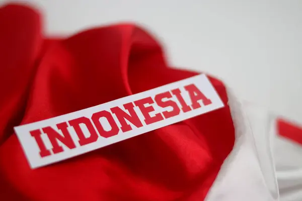 Indonesia Tekst Czerwono Białym Tle Flagi Pustą Kopią Miejsca Białym — Zdjęcie stockowe