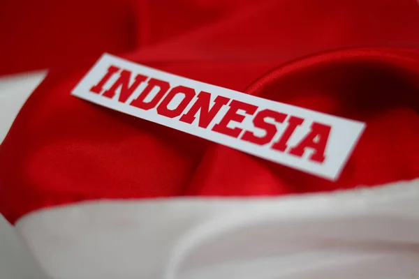 Indonesia Testo Sullo Sfondo Della Bandiera Rossa Bianca Con Spazio — Foto Stock