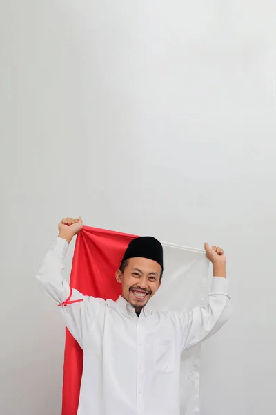 Endonezya Nın Heyecanlı Genç Bir Adamı Endonezya Bağımsızlık Günü Kutlamak — Stok fotoğraf