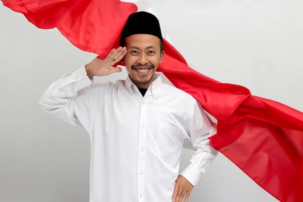 Nadšený Mladý Indonéský Muž Který Sobě Zpěv Kok Peci Nebo — Stock fotografie