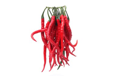 Taze kıvırcık kırmızı biber (Cabai Merah Keriting) beyaz arka planda izole edilmiştir