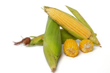 Beyaz arkaplanda izole edilmiş tatlı mısır