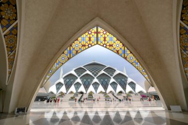 Bandung, West Java, Indonesia - October 04, 2024: Landscape view of The Al Jabbar Mosque, also known as the Al Jabbar Grand Mosque or the Floating Mosque of Gedebage, located in Bandung, West Java clipart