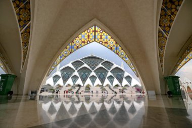 Bandung, West Java, Indonesia - October 04, 2024: Landscape view of The Al Jabbar Mosque, also known as the Al Jabbar Grand Mosque or the Floating Mosque of Gedebage, located in Bandung, West Java clipart