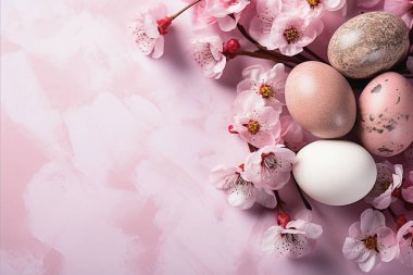 Mutlu Paskalyalar. Güzel Paskalya yumurtaları ile kompozisyon. Zarif, zarif Paskalya şablonu. Paskalya tatili konsepti. Yüksek kalite fotoğraf