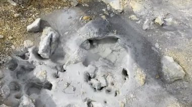 Çamur tenceresi köpüren ve kaynayan jeotermal alan