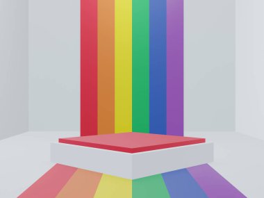 3 boyutlu illüstrasyon arka planı. Gökkuşağı LGBTQ podyumu.