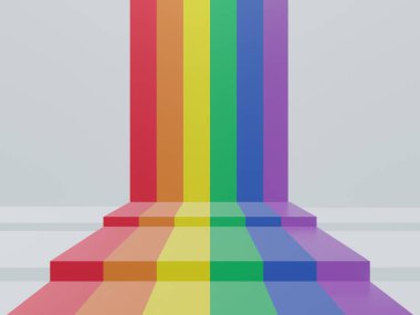 3 boyutlu illüstrasyon arka planı. Gökkuşağı LGBTQ podyumu.