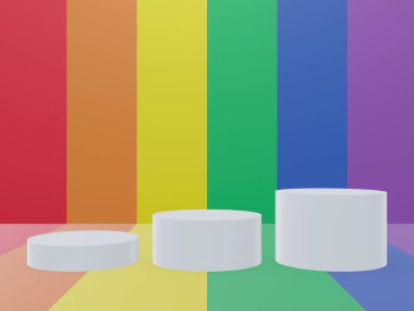 3 boyutlu illüstrasyon arka planı. Gökkuşağı LGBTQ podyumu.